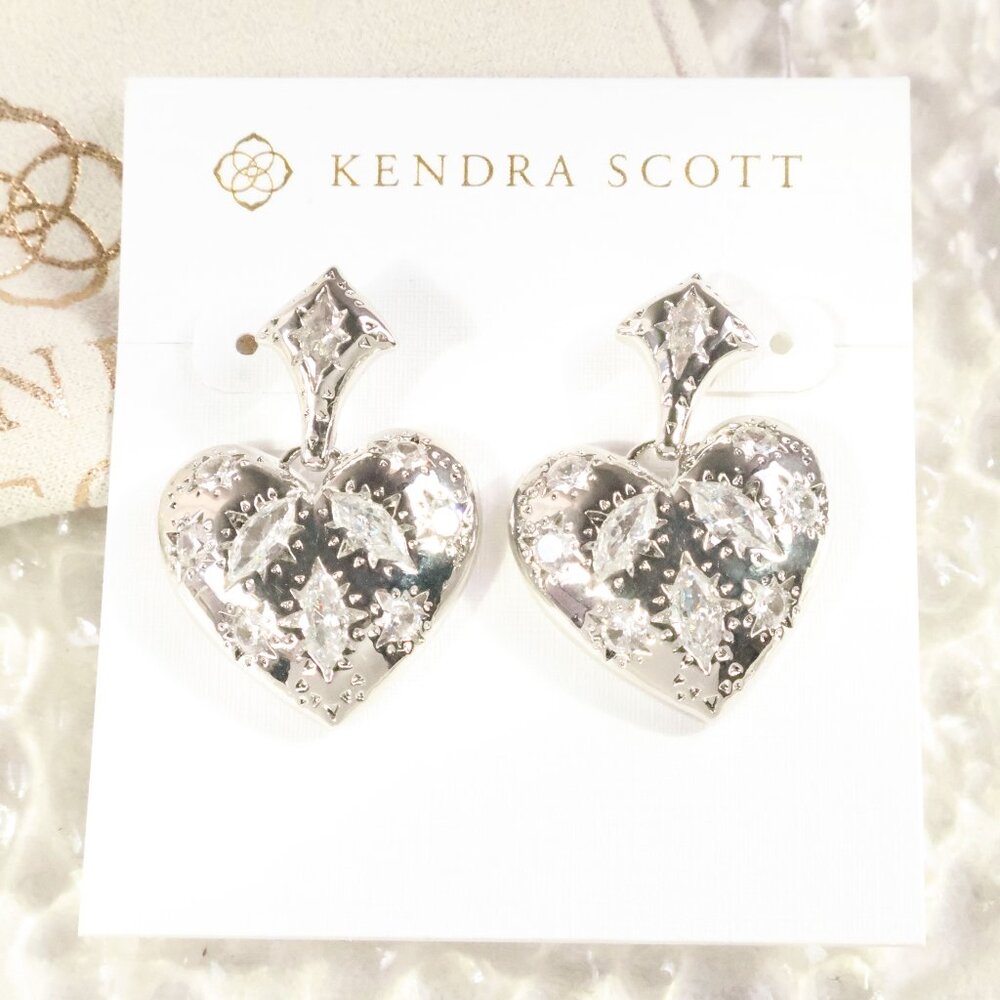Kendra Scott - Holland Silver White CZ Heart Earrings - new